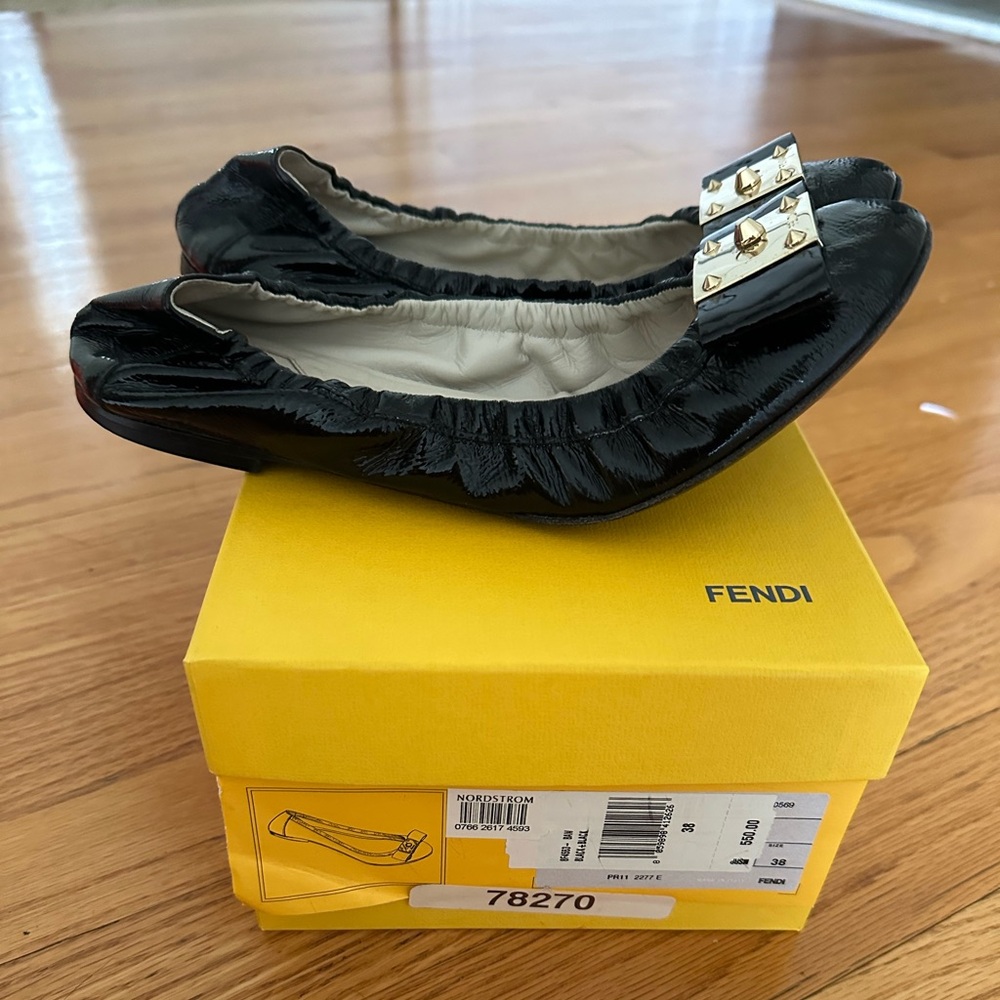 Fendi Black Leather Ballet Flats